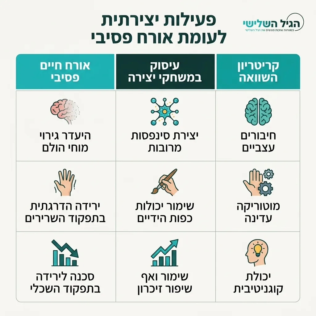 אינפוגרפיקה — פעילות יצירתית לעומת אורח פסיבי: השוואה בין עיסוק במשחקי יצירה, אורח חיים פסיבי