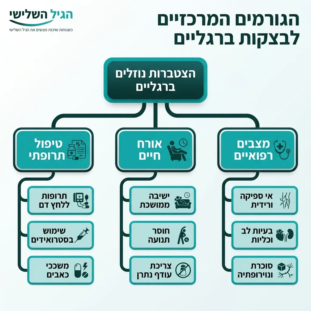 אינפוגרפיקה — הגורמים המרכזיים לבצקות ברגליים: הצטברות נוזלים ברגליים